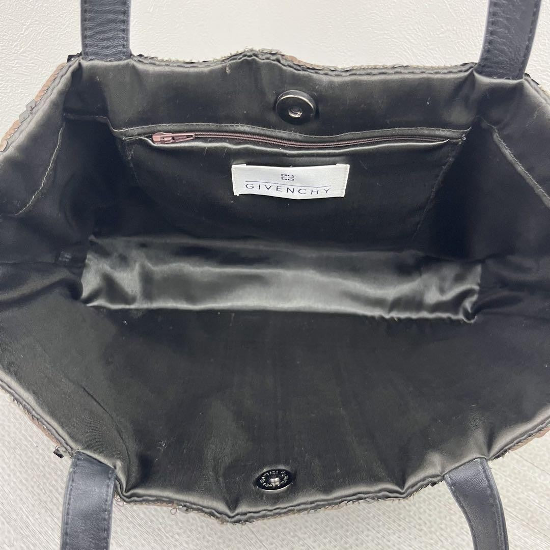 GIVENCHY Hand Bag Tote Purse 4G Sequin Leather Brown Authentic