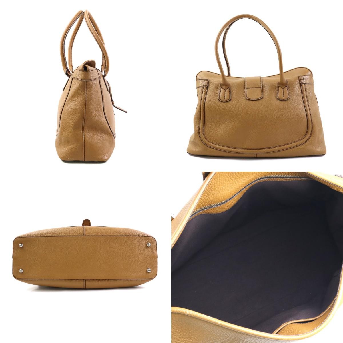 TOD'S Hand Bag Tote Purse Brown Leather Authentic