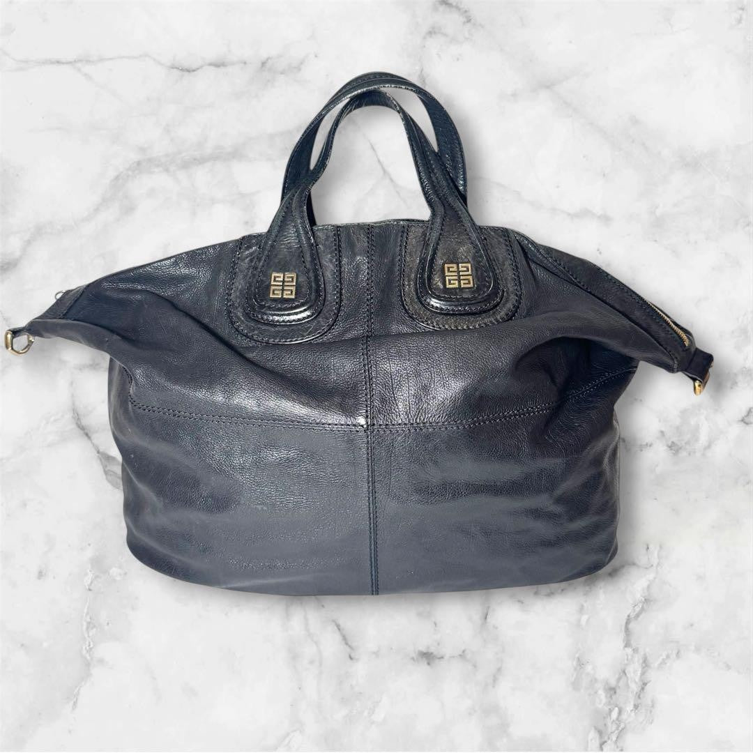 GIVENCHY Hand Bag Tote Purse 2way NIGHTINGALE Leather Black Authentic
