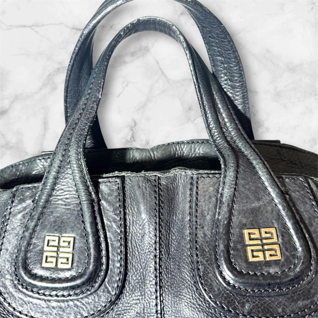GIVENCHY Hand Bag Tote Purse 2way NIGHTINGALE Leather Black Authentic
