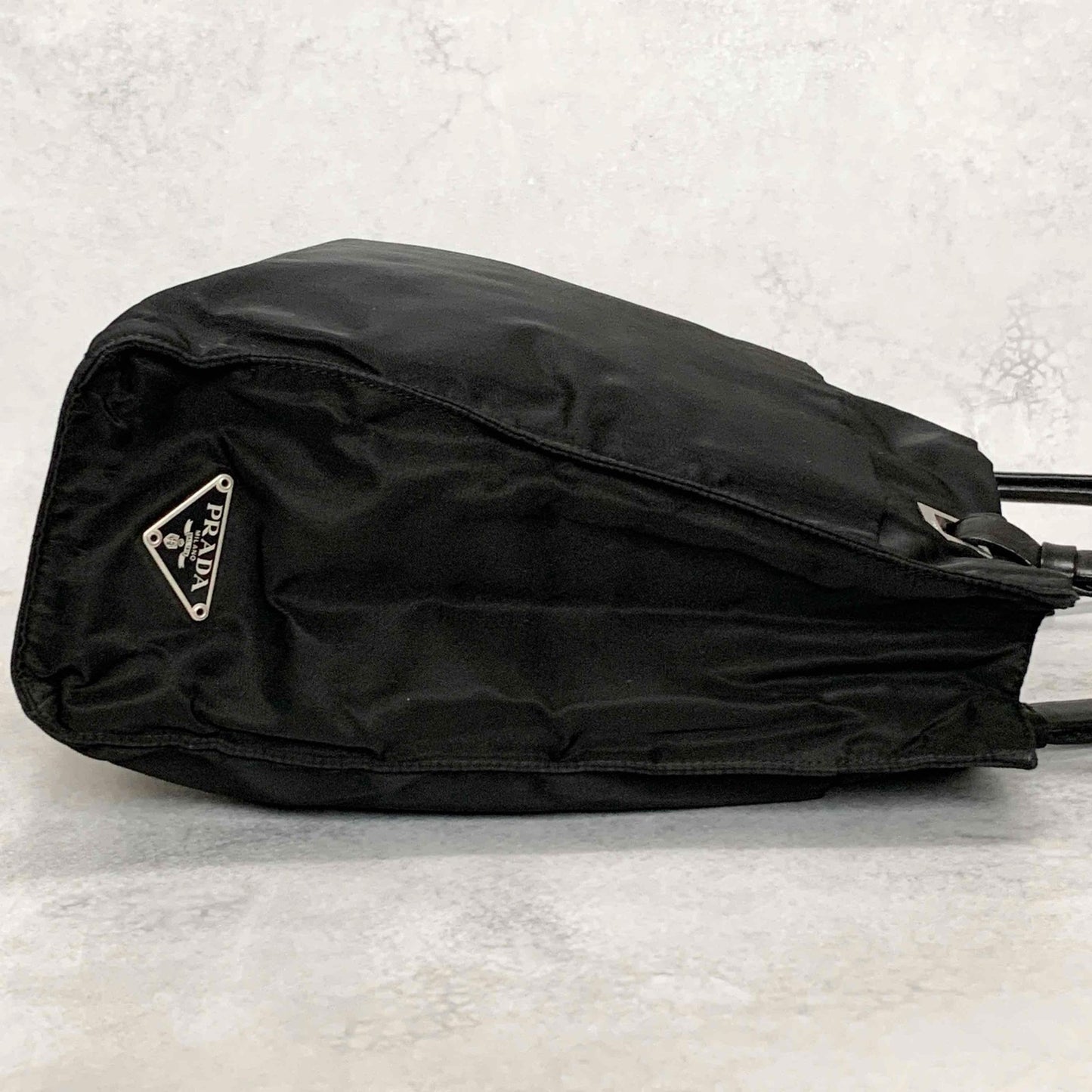 PRADA Tote Shoulder Bag Hand Purse Logo Nylon Black Silver Used Unisex Authentic