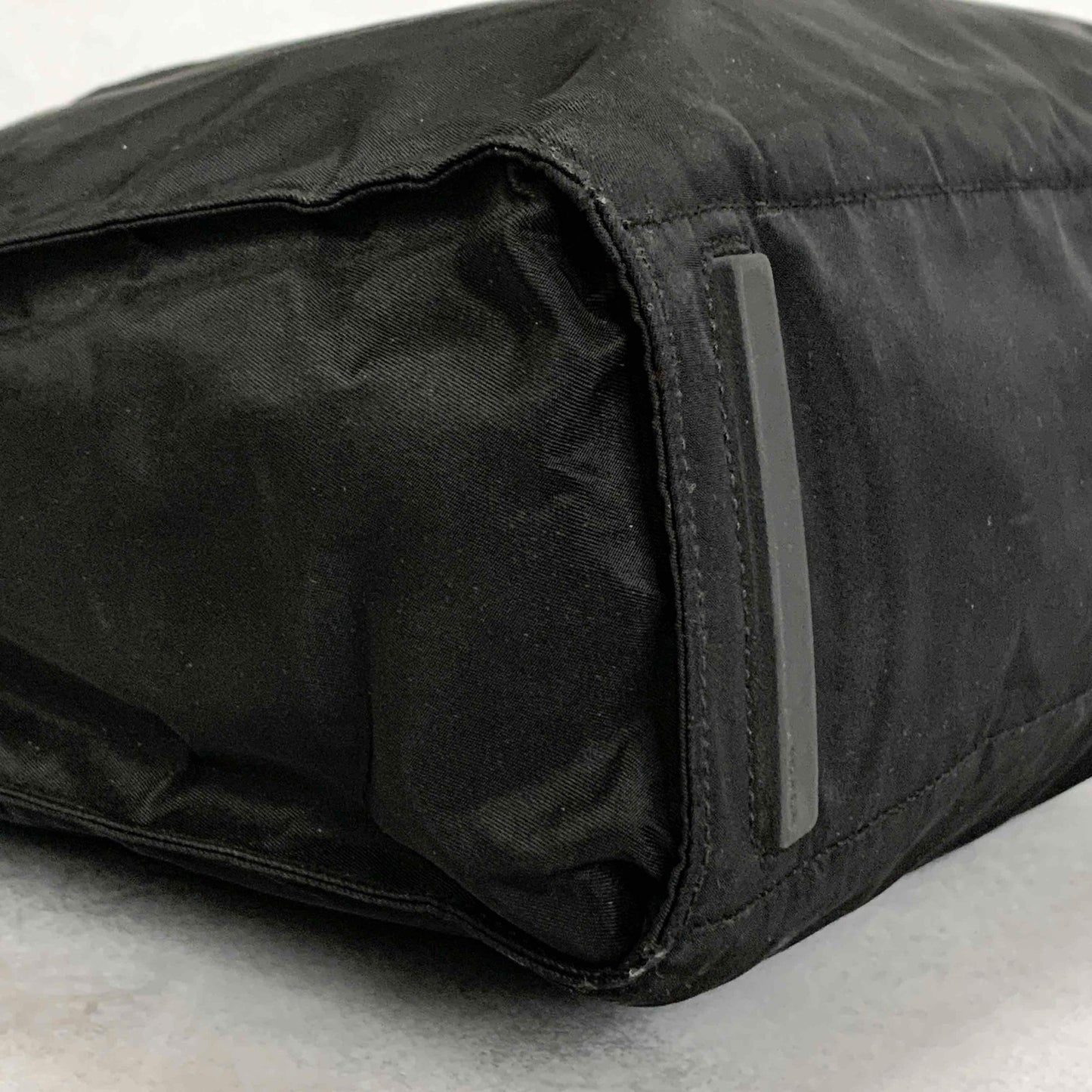 PRADA Tote Shoulder Bag Hand Purse Logo Nylon Black Silver Used Unisex Authentic