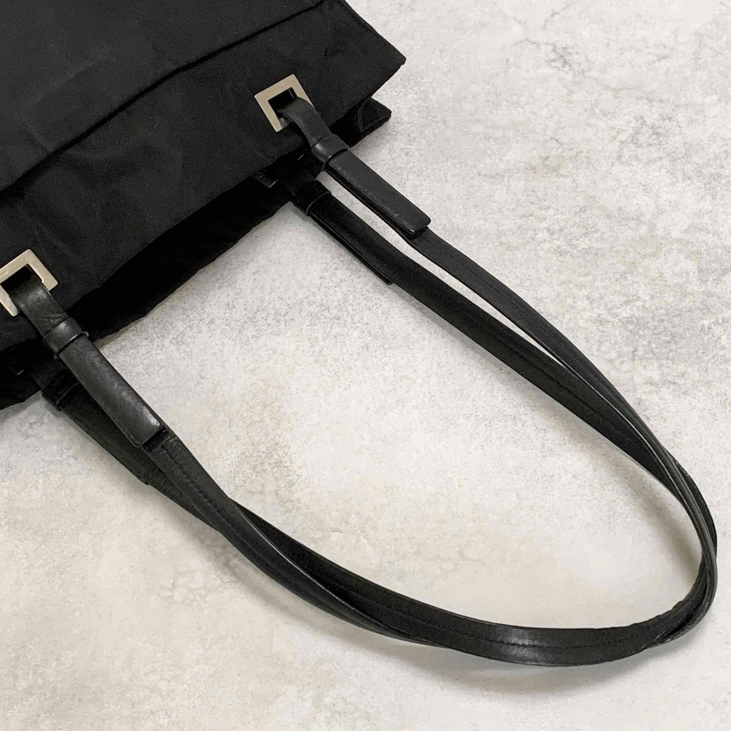 PRADA Tote Shoulder Bag Hand Purse Logo Nylon Black Silver Used Unisex Authentic