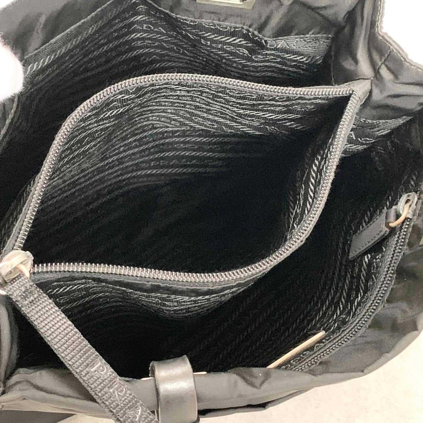 PRADA Tote Shoulder Bag Hand Purse Logo Nylon Black Silver Used Unisex Authentic