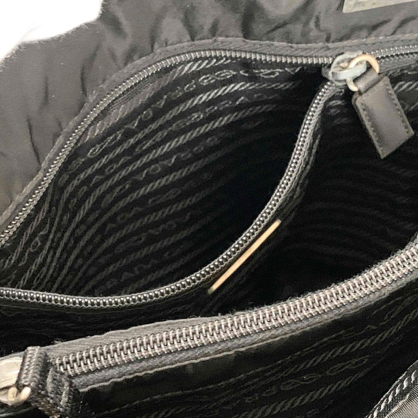 PRADA Tote Shoulder Bag Hand Purse Logo Nylon Black Silver Used Unisex Authentic