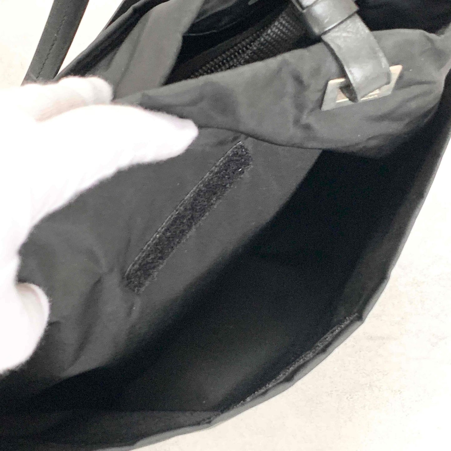 PRADA Tote Shoulder Bag Hand Purse Logo Nylon Black Silver Used Unisex Authentic