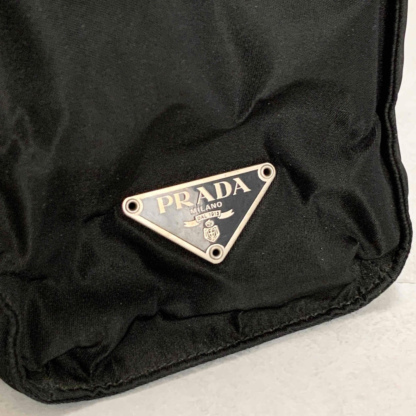 PRADA Tote Shoulder Bag Hand Purse Logo Nylon Black Silver Used Unisex Authentic
