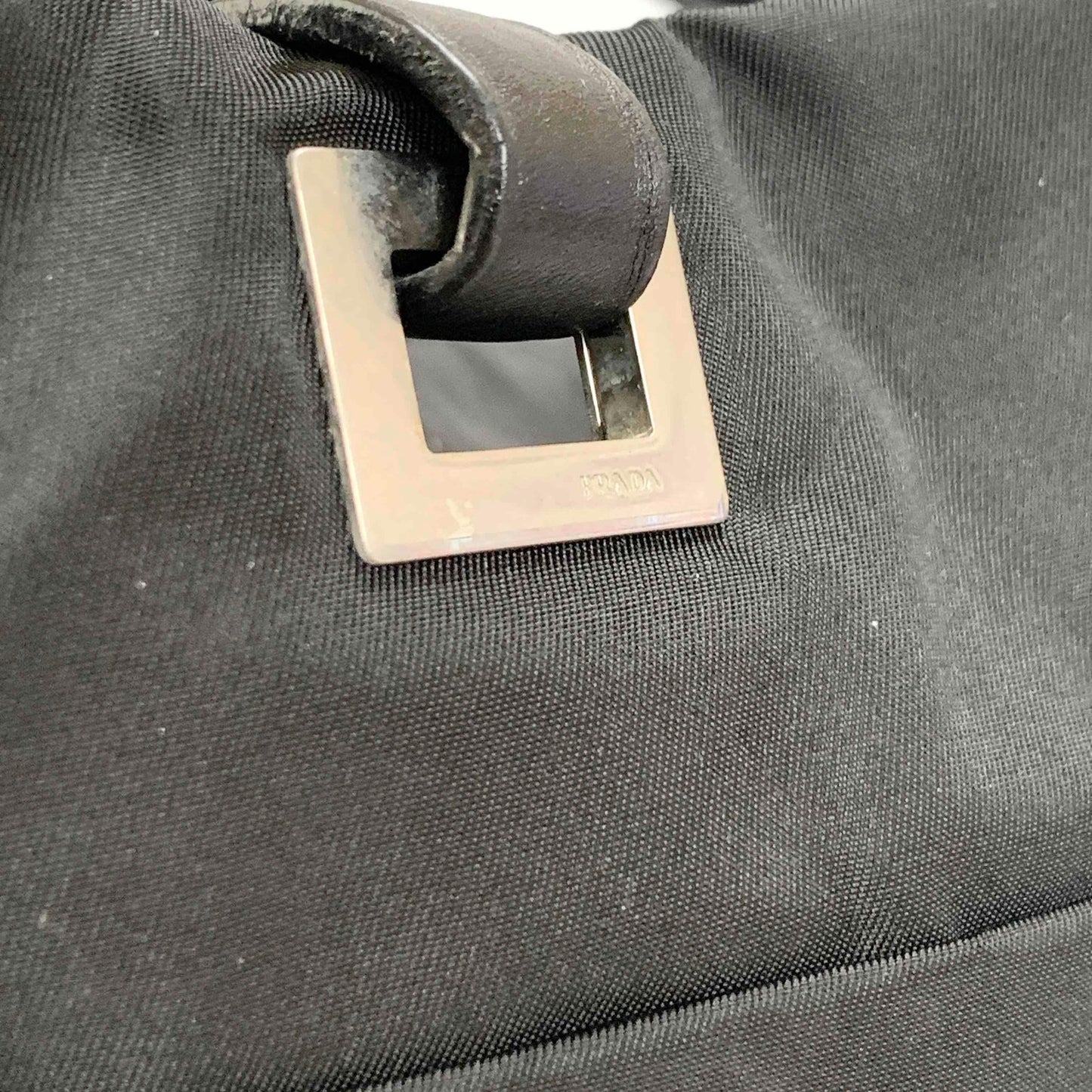 PRADA Tote Shoulder Bag Hand Purse Logo Nylon Black Silver Used Unisex Authentic