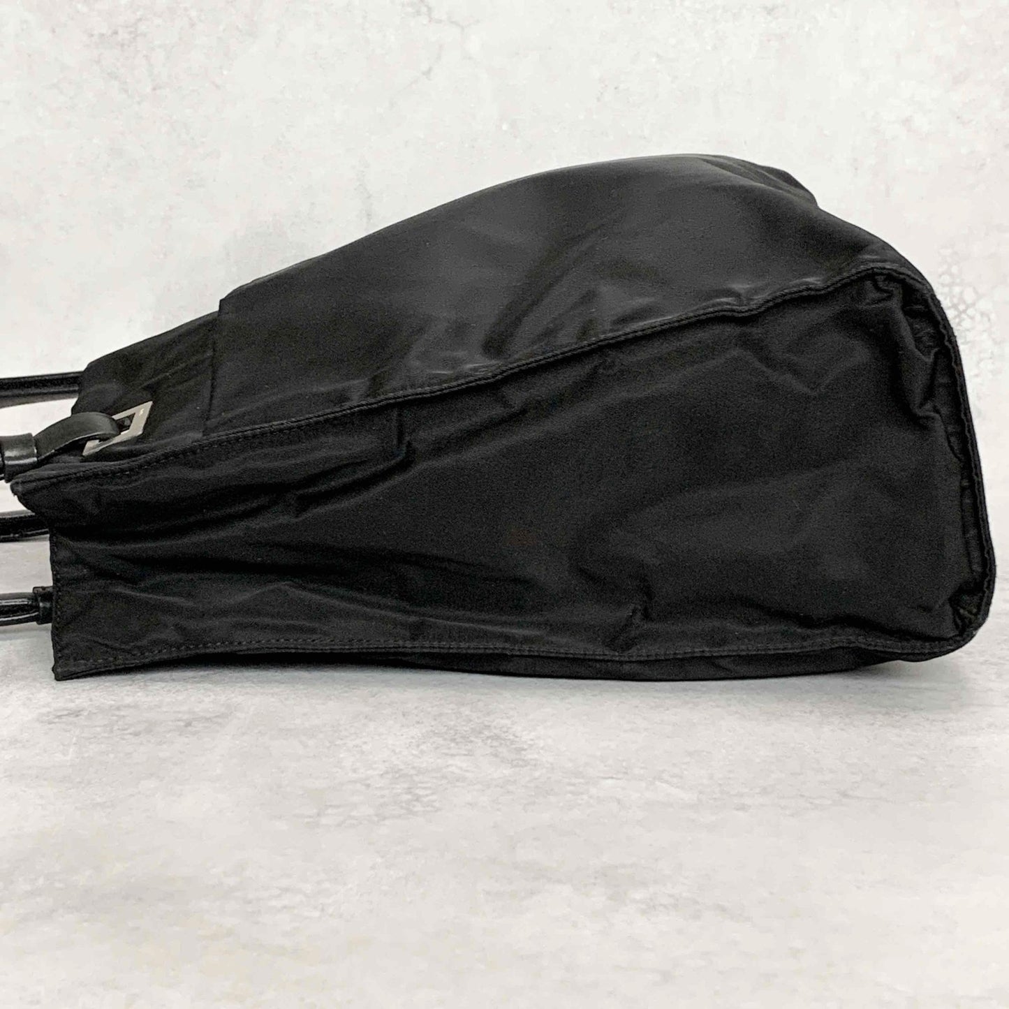 PRADA Tote Shoulder Bag Hand Purse Logo Nylon Black Silver Used Unisex Authentic