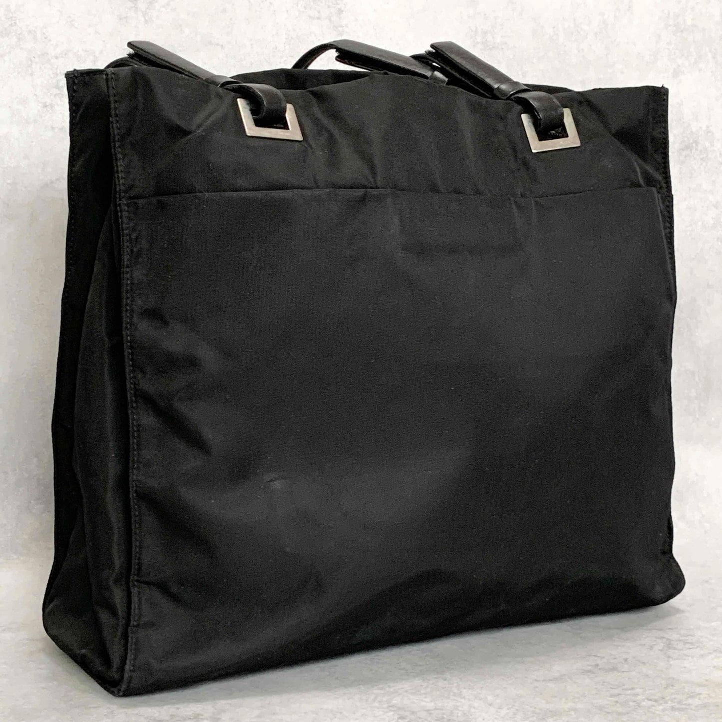 PRADA Tote Shoulder Bag Hand Purse Logo Nylon Black Silver Used Unisex Authentic
