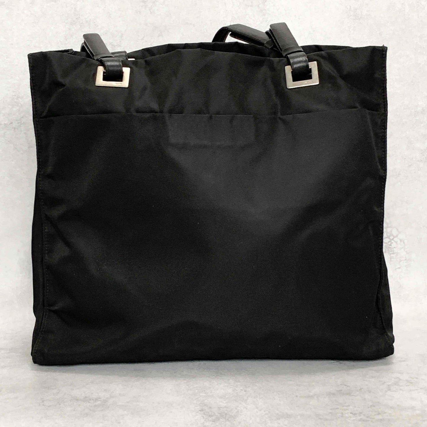 PRADA Tote Shoulder Bag Hand Purse Logo Nylon Black Silver Used Unisex Authentic