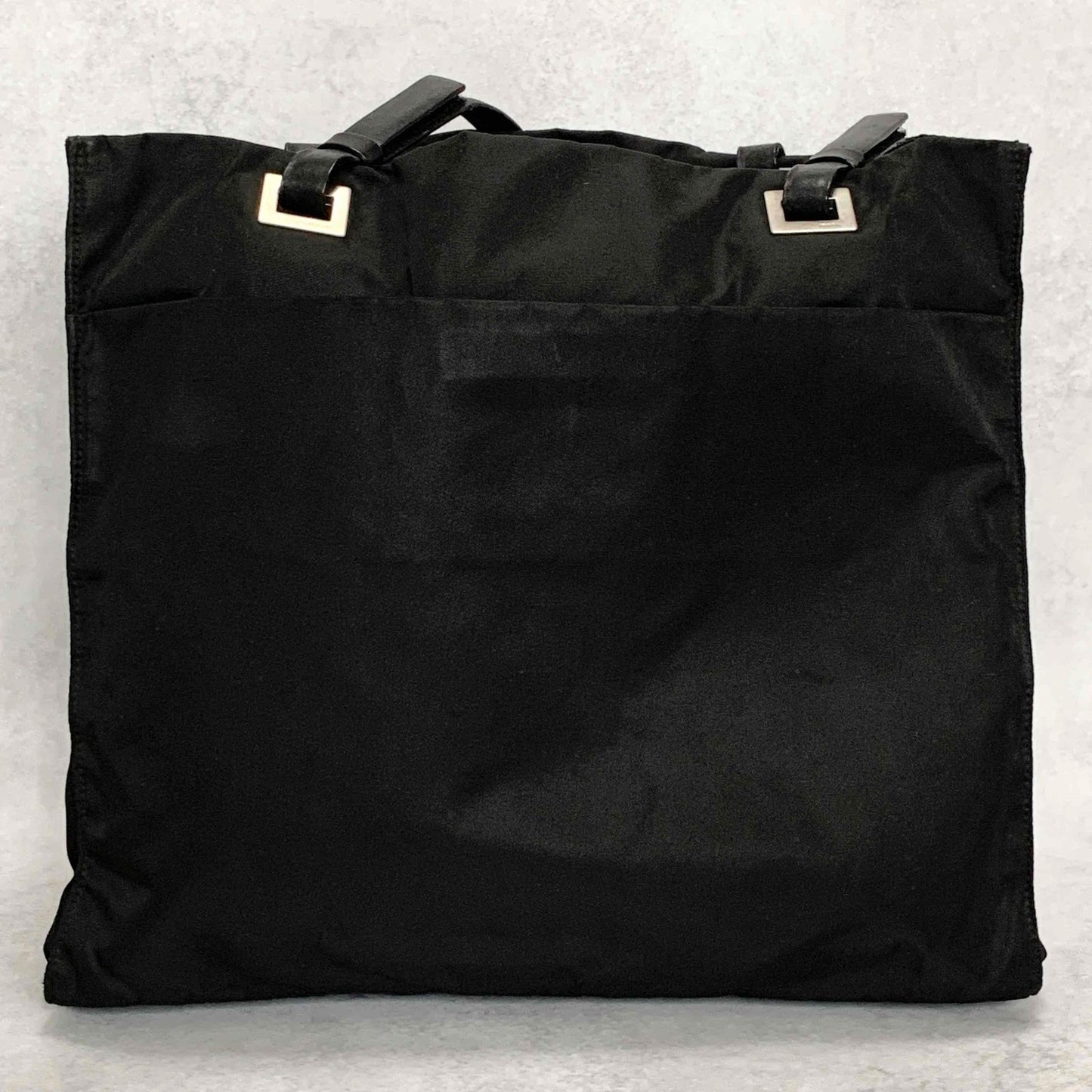 PRADA Tote Shoulder Bag Hand Purse Logo Nylon Black Silver Used Unisex Authentic
