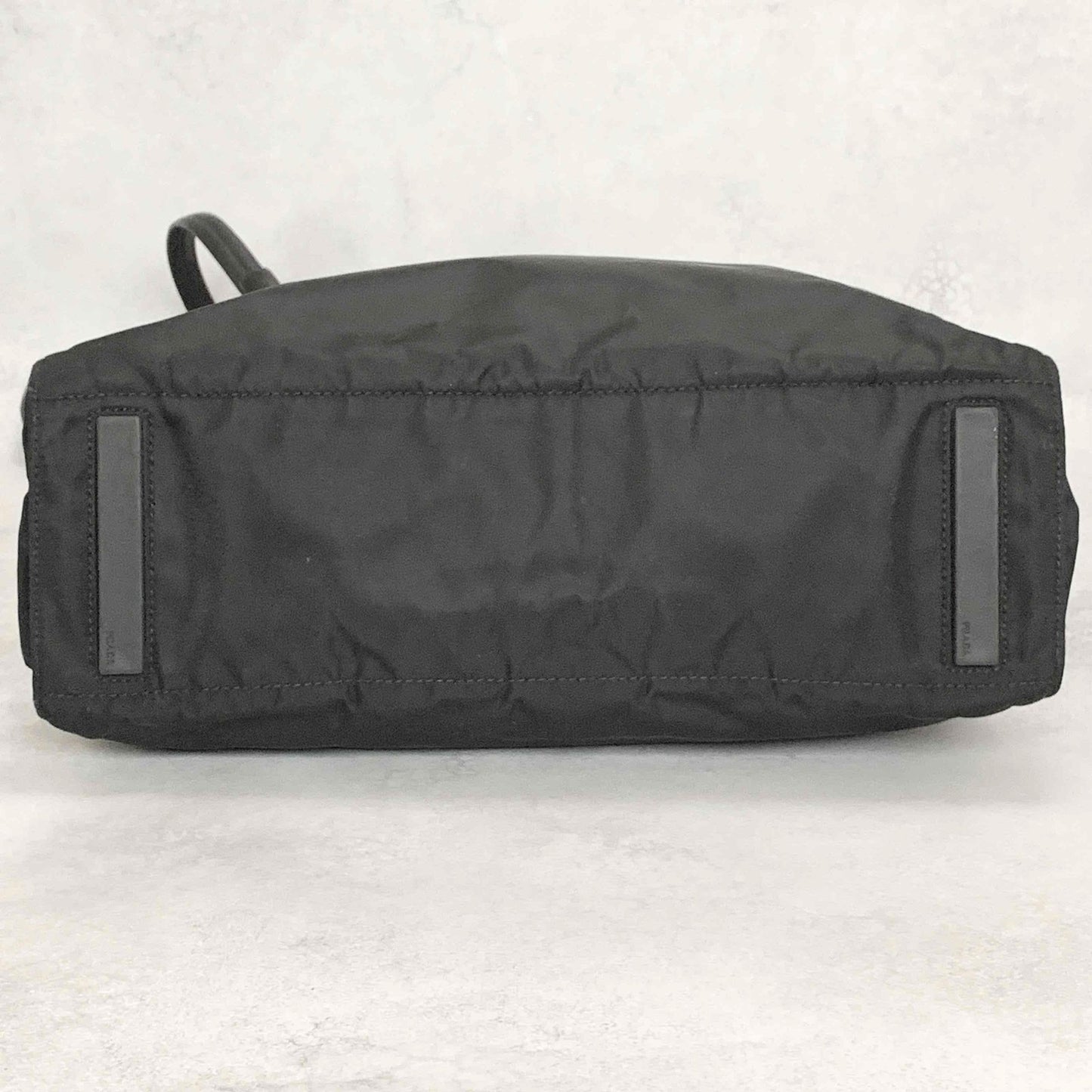 PRADA Tote Shoulder Bag Hand Purse Logo Nylon Black Silver Used Unisex Authentic