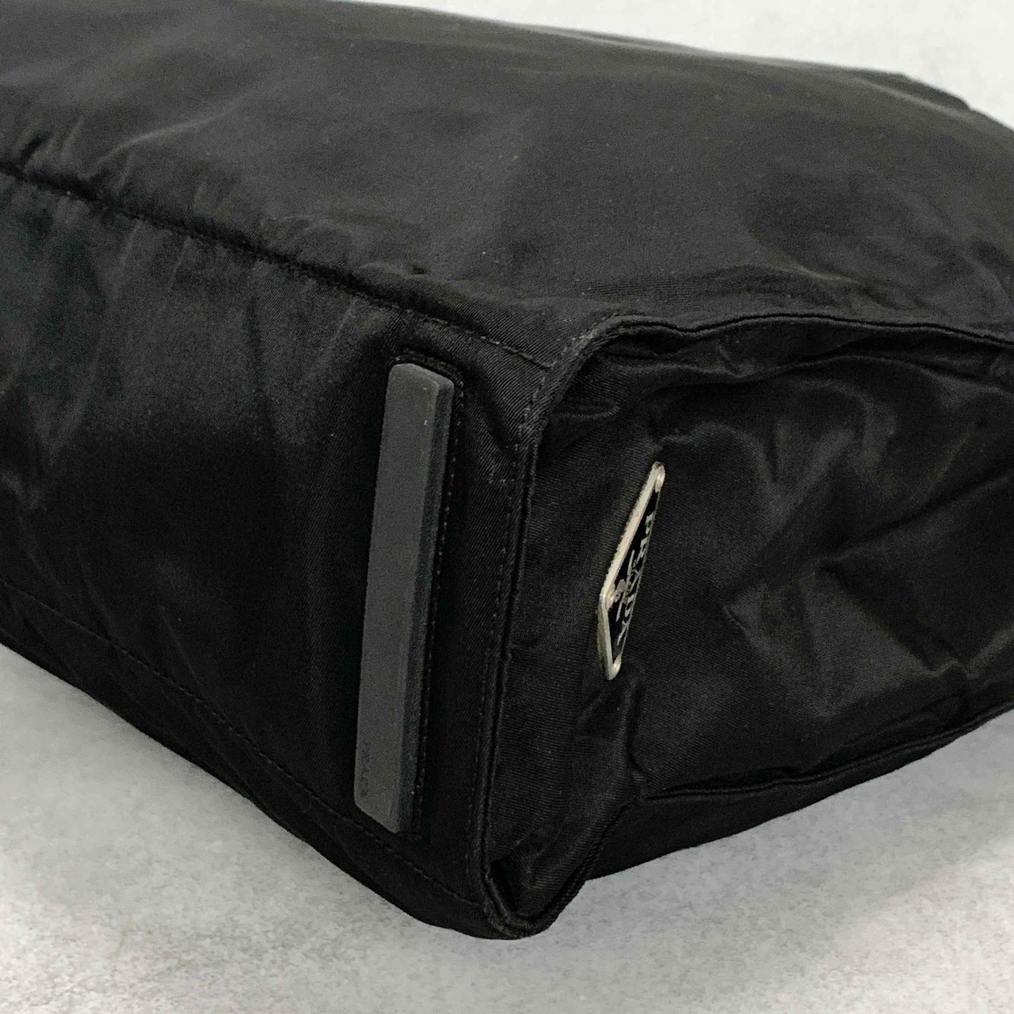 PRADA Tote Shoulder Bag Hand Purse Logo Nylon Black Silver Used Unisex Authentic