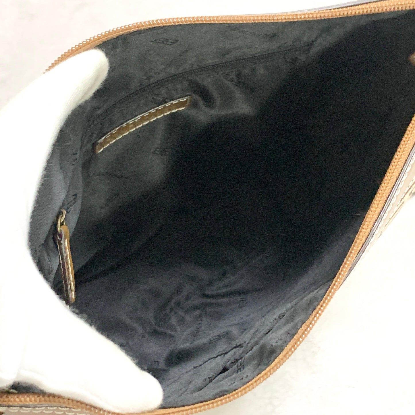 BALENCIAGA Bag BB Logo Shoulder Purse Canvas Leather Beige Gold Authentic