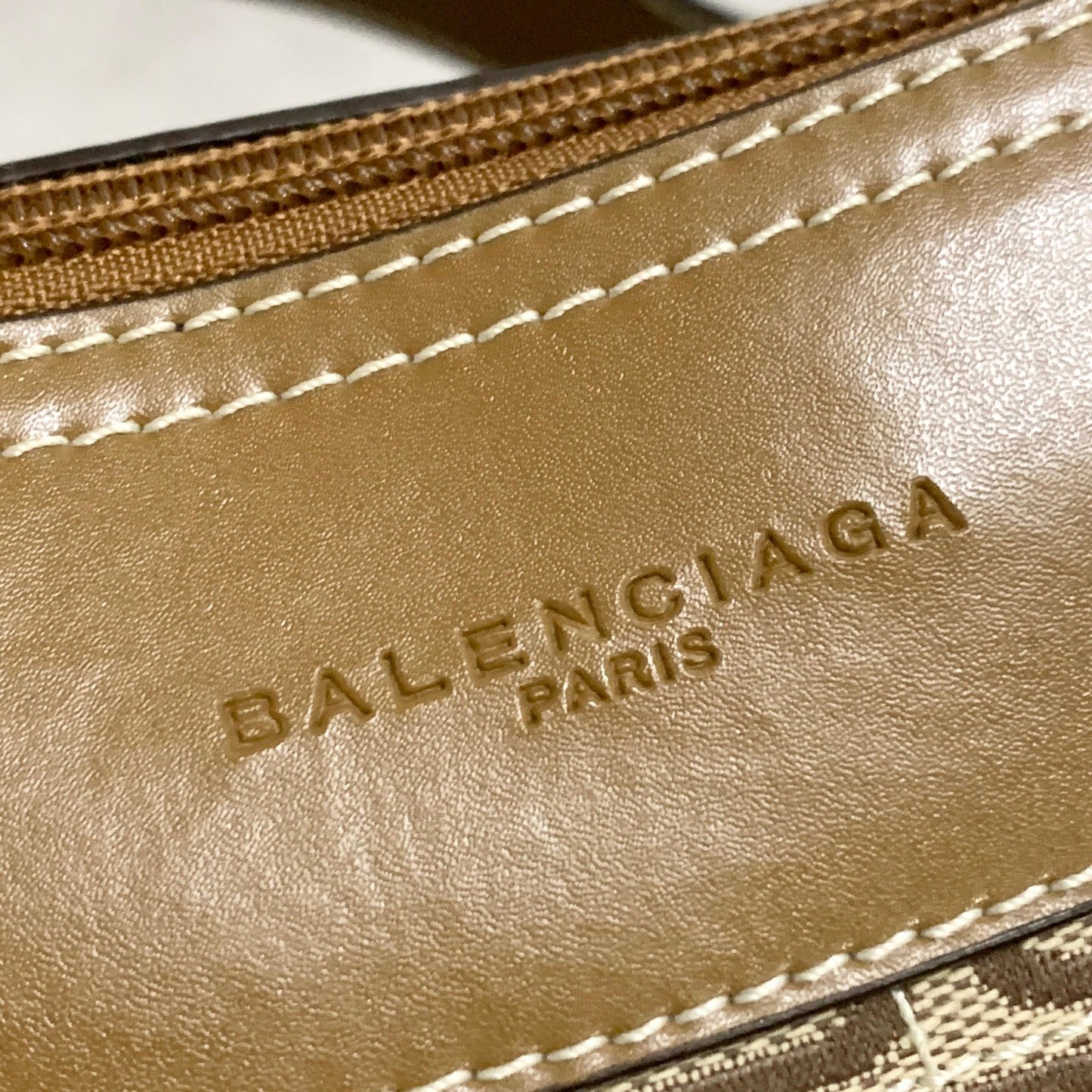 BALENCIAGA Bag BB Logo Shoulder Purse Canvas Leather Beige Gold Authentic