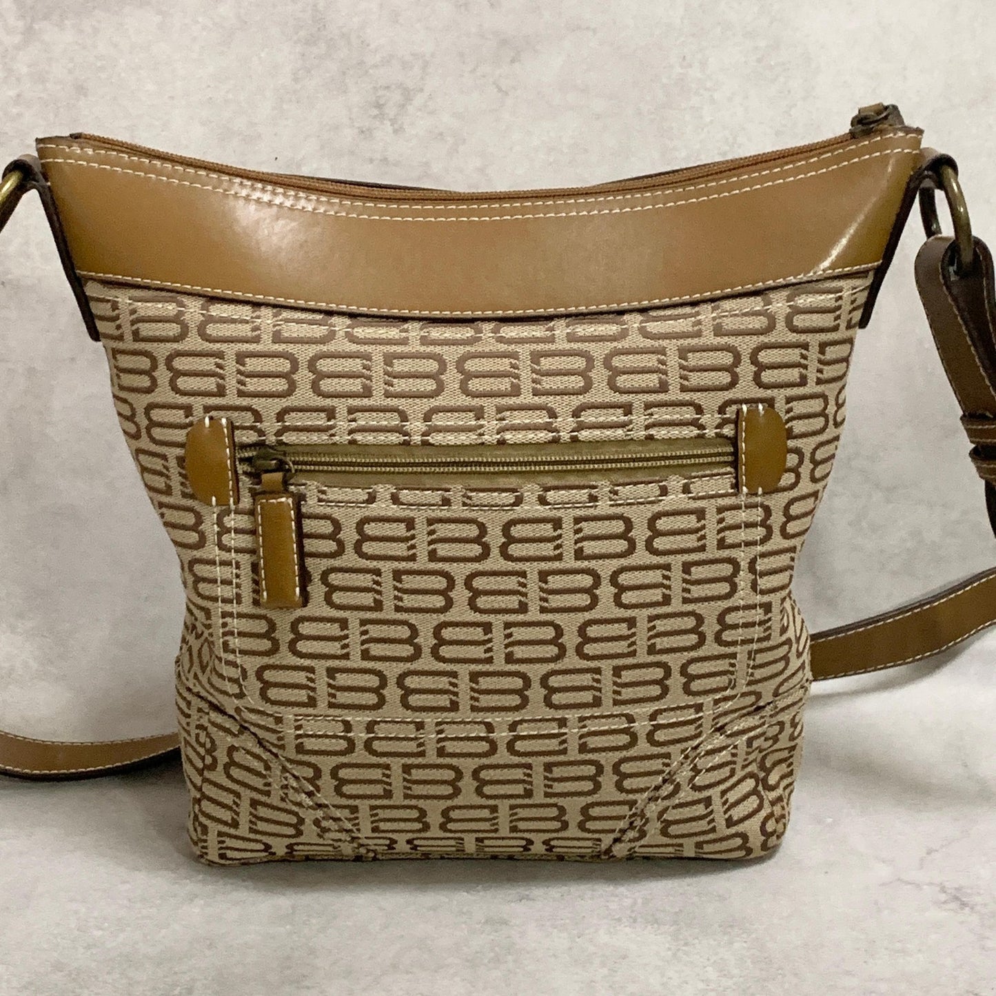 BALENCIAGA Bag BB Logo Shoulder Purse Canvas Leather Beige Gold Authentic