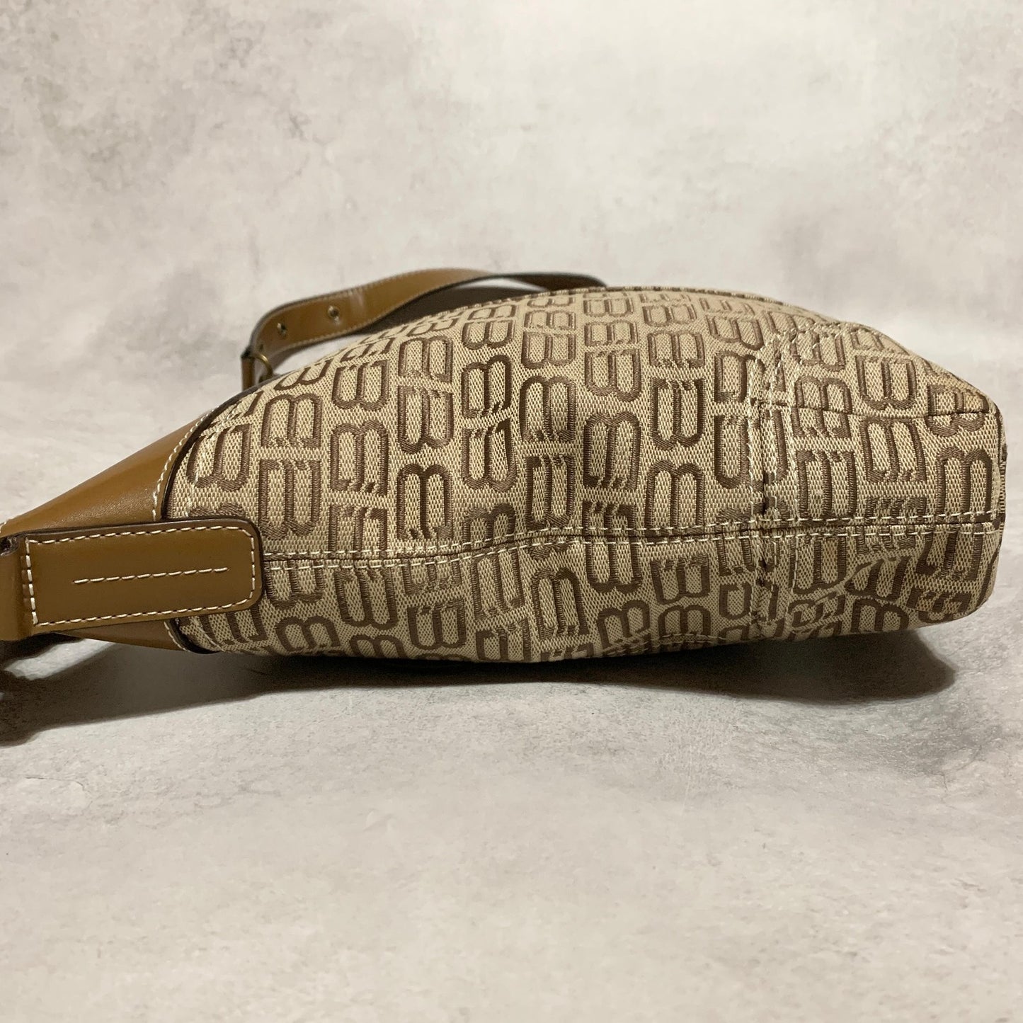 BALENCIAGA Bag BB Logo Shoulder Purse Canvas Leather Beige Gold Authentic