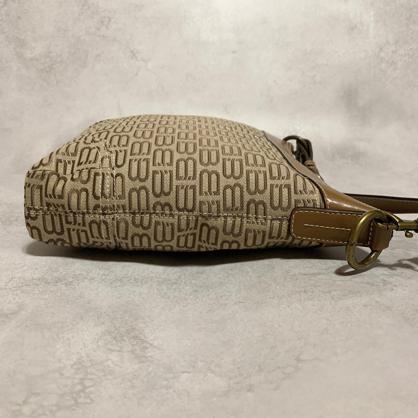 BALENCIAGA Bag BB Logo Shoulder Purse Canvas Leather Beige Gold Authentic