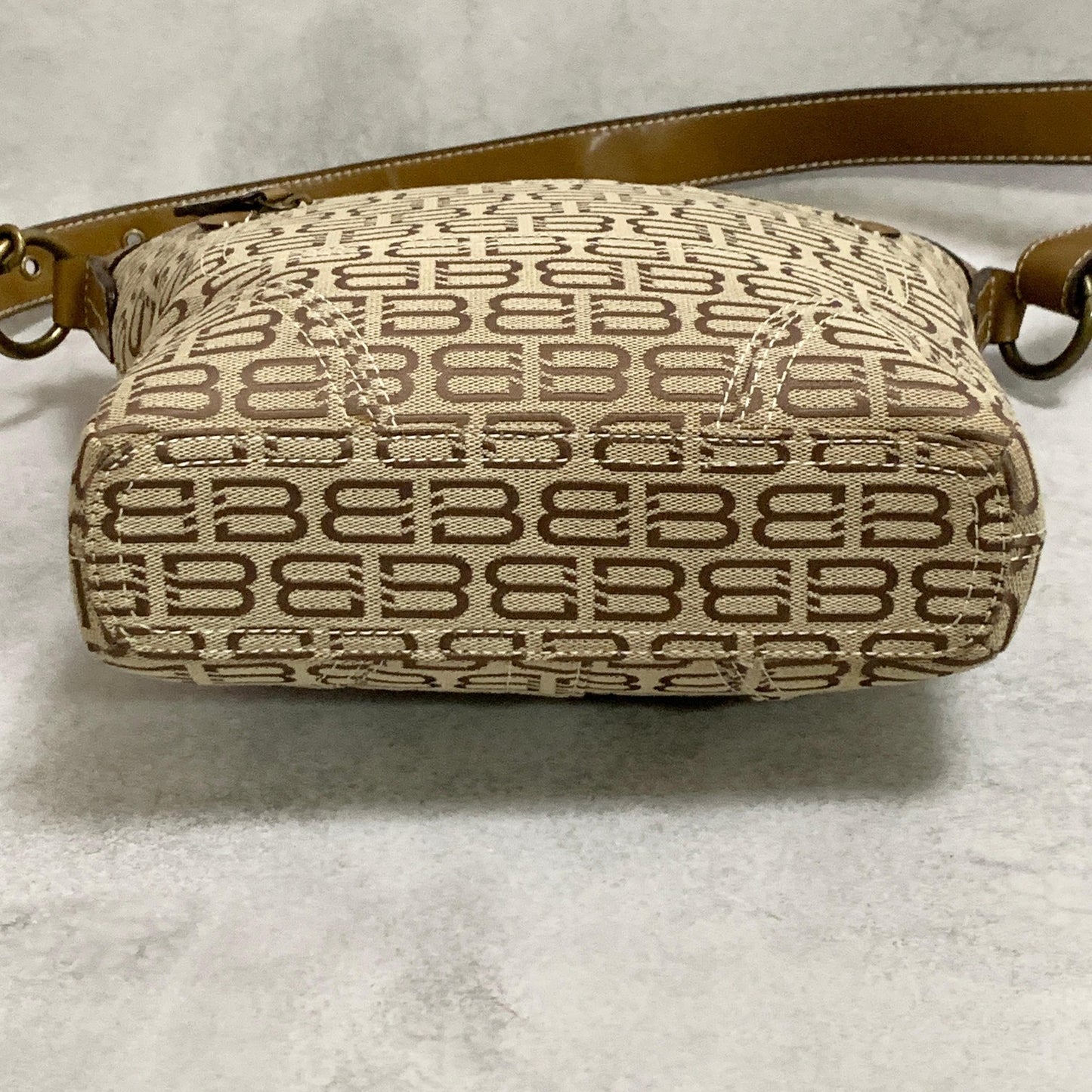 BALENCIAGA Bag BB Logo Shoulder Purse Canvas Leather Beige Gold Authentic