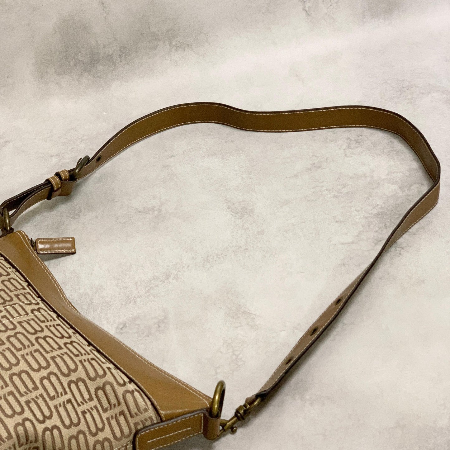BALENCIAGA Bag BB Logo Shoulder Purse Canvas Leather Beige Gold Authentic