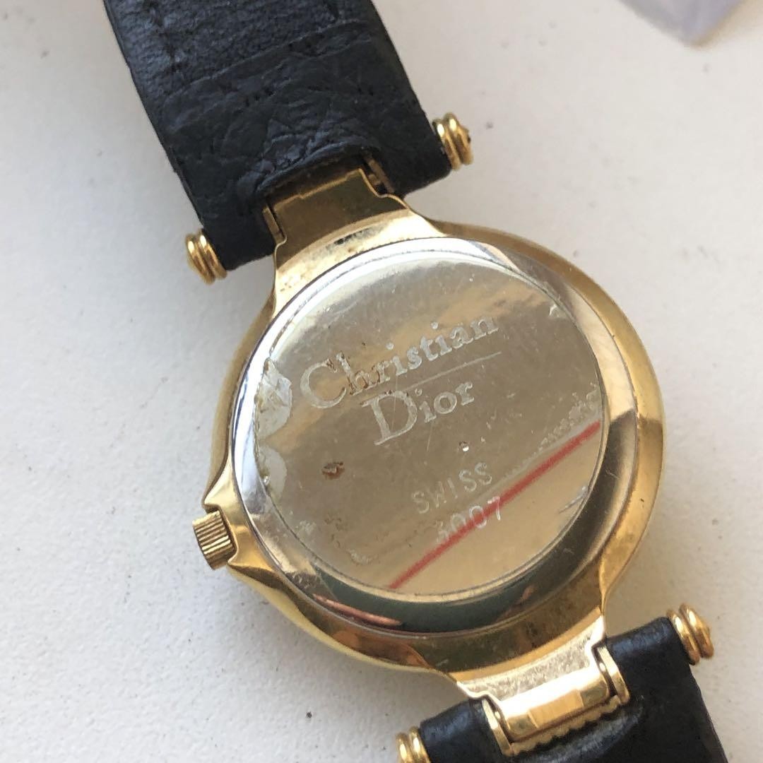 Christian Dior Watch Wristwatch Logo Gold Black Women's Authentic