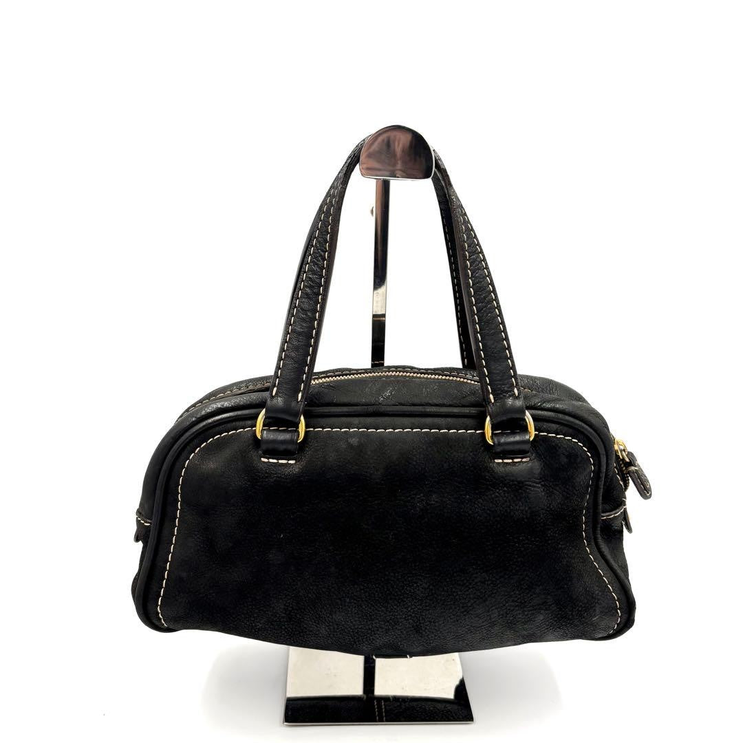 LOEWE Hand Bag Shoulder Tote Purse Anagram Tassel Leather Black Authentic