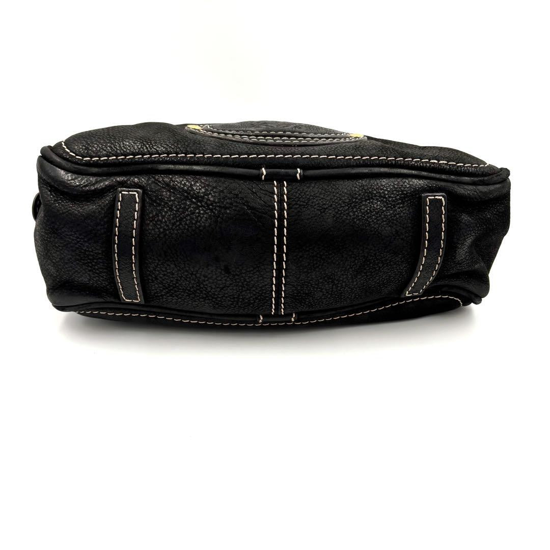 LOEWE Hand Bag Shoulder Tote Purse Anagram Tassel Leather Black Authentic