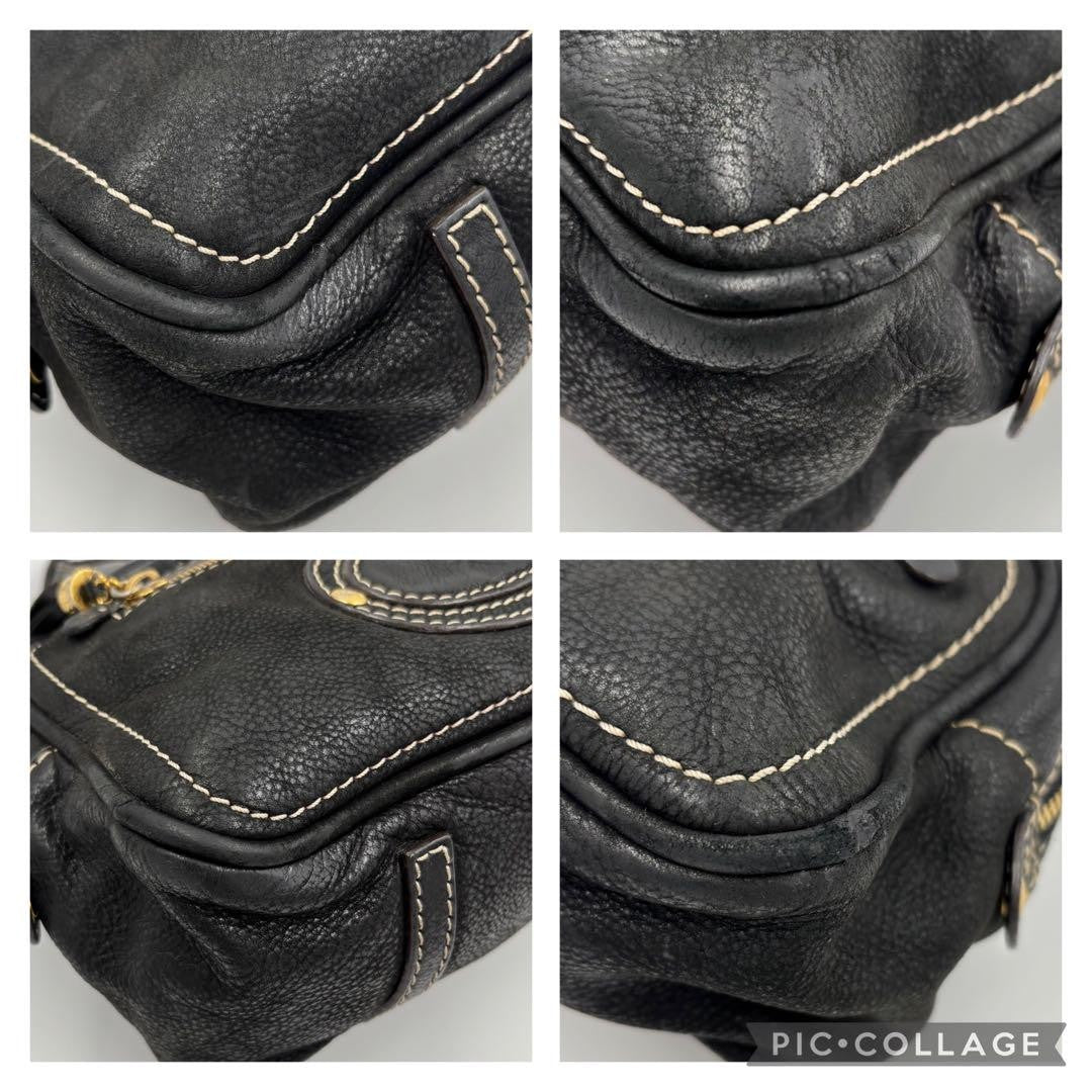 LOEWE Hand Bag Shoulder Tote Purse Anagram Tassel Leather Black Authentic