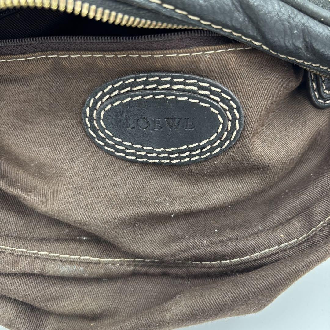 LOEWE Hand Bag Shoulder Tote Purse Anagram Tassel Leather Black Authentic