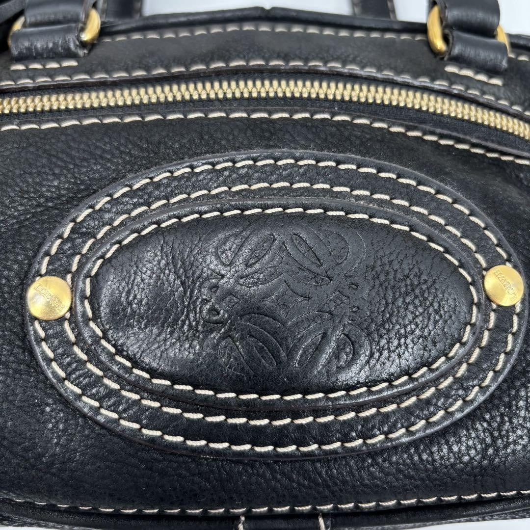 LOEWE Hand Bag Shoulder Tote Purse Anagram Tassel Leather Black Authentic