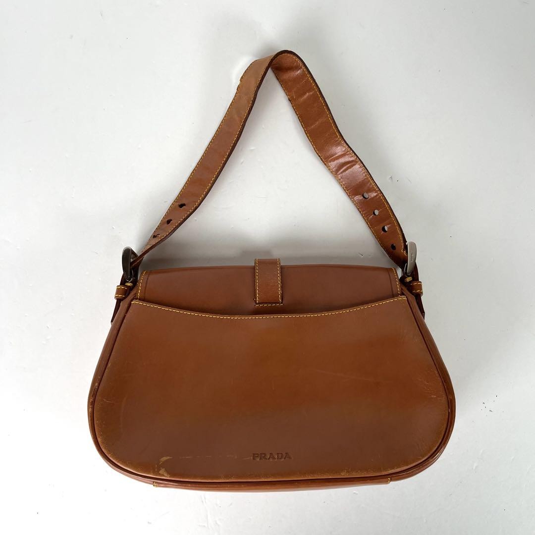 PRADA Shoulder Bag Purse Leather Brown Authentic