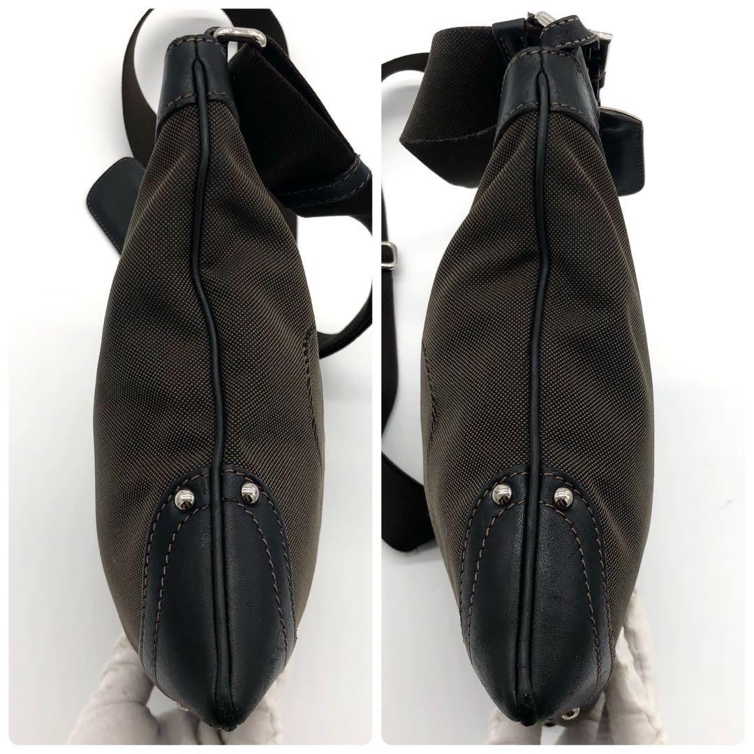 PRADA Shoulder Bag Purse Canvas Leather Brown Black Authentic