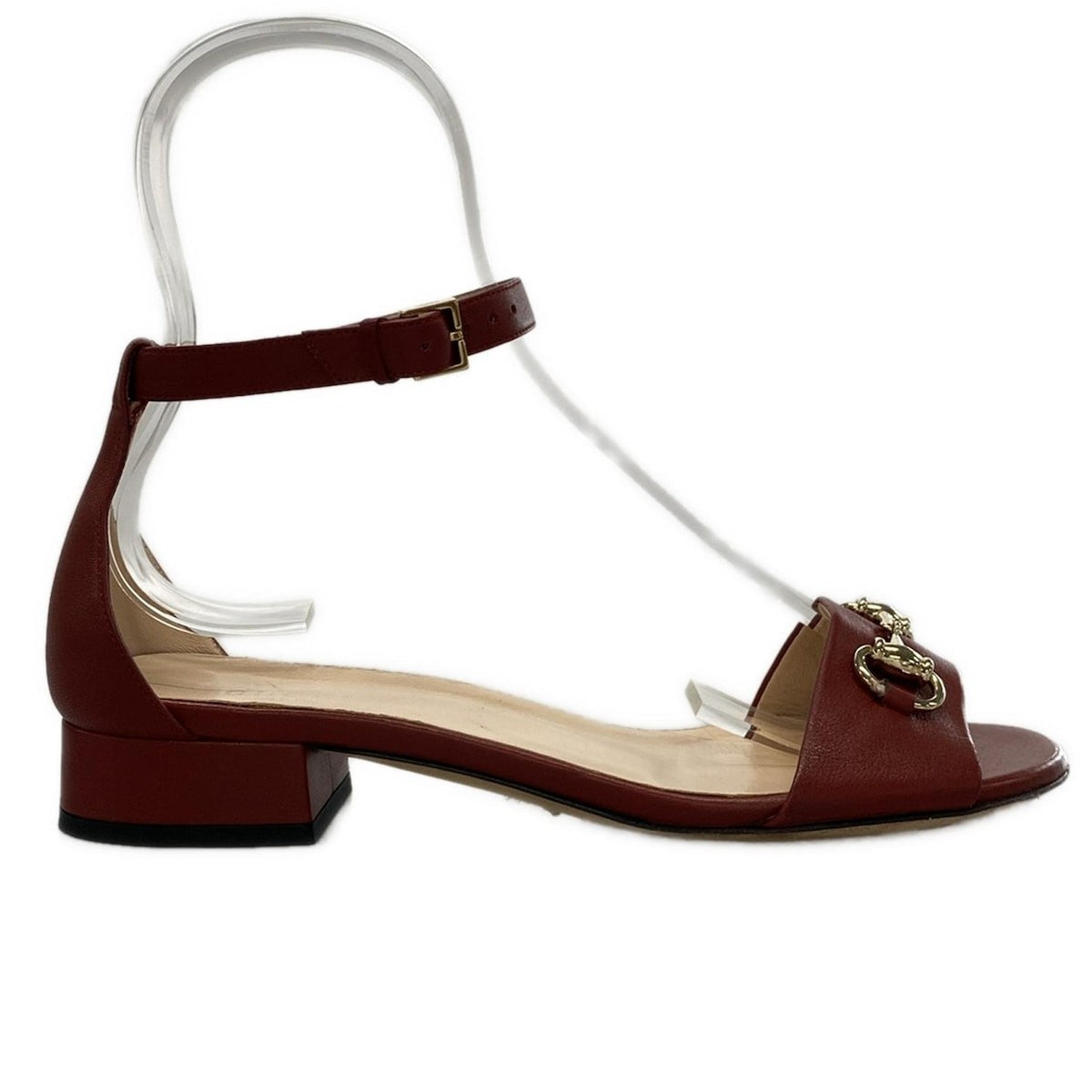 GUCCI Sandals Shoes Horsebit EU 37.5 US 7.5 Leather Bordeaux Authentic