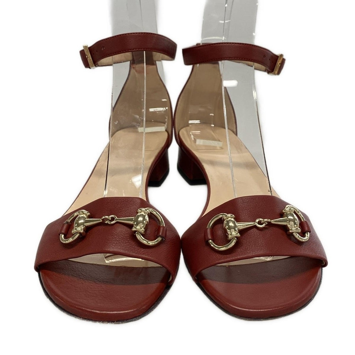 GUCCI Sandals Shoes Horsebit EU 37.5 US 7.5 Leather Bordeaux Authentic