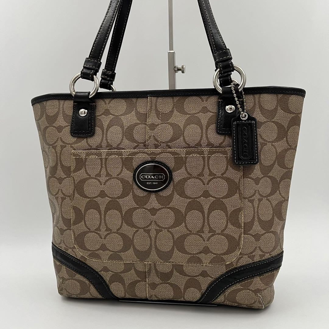 COACH Hand Bag Tote Purse PVC Leather Brown Authentic