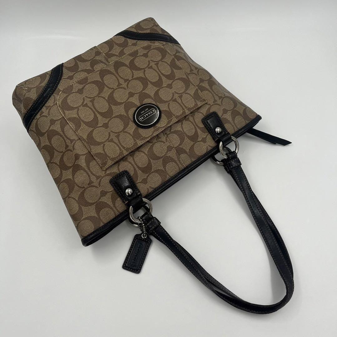 COACH Hand Bag Tote Purse PVC Leather Brown Authentic