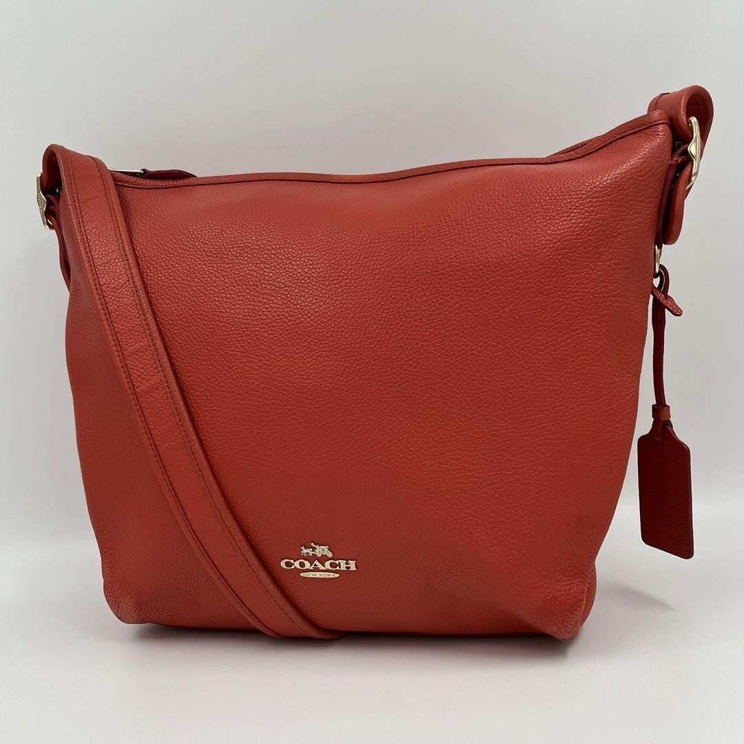 COACH Shoulder Bag Purse Leather Orange Authentic