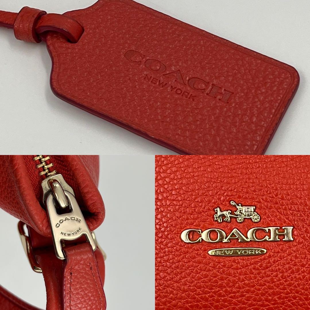 COACH Shoulder Bag Purse Leather Orange Authentic