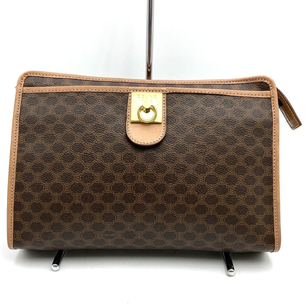 CELINE Clutch Bag Second Bag Macadam PVC Leather Brown Authentic