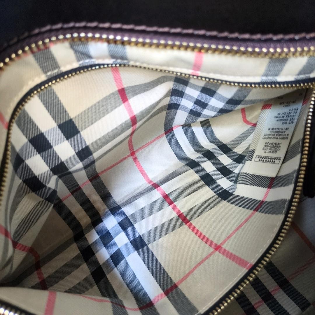 BURBERRY Hand Shoulder Bag Tote Purse 2way Nova Check Leather Dark Brown Auth