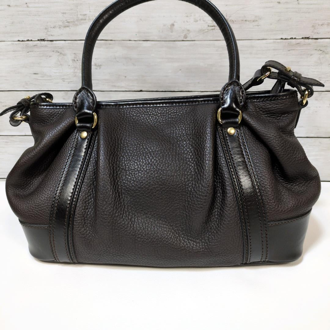 BURBERRY Hand Shoulder Bag Tote Purse 2way Nova Check Leather Dark Brown Auth