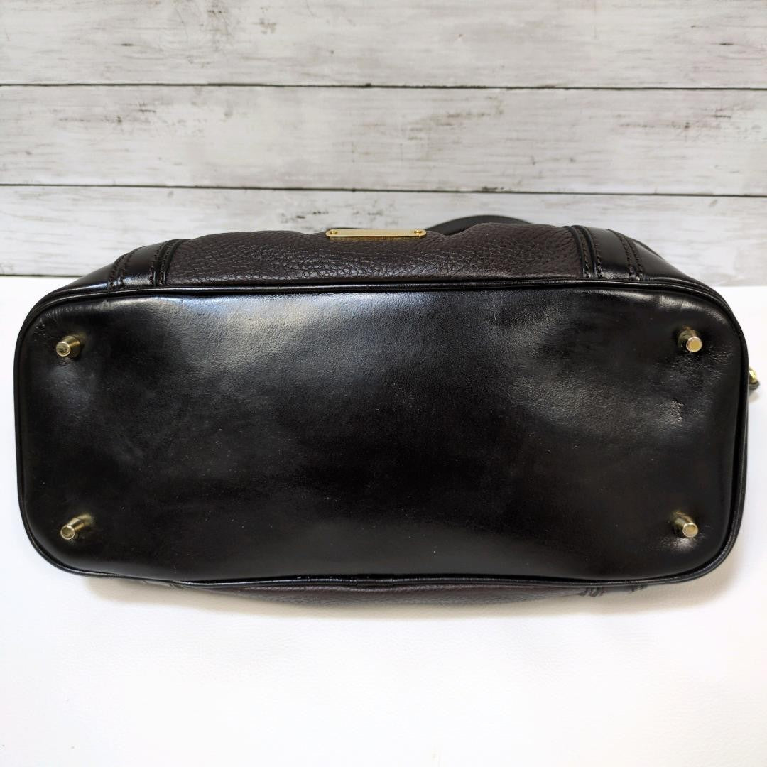 BURBERRY Hand Shoulder Bag Tote Purse 2way Nova Check Leather Dark Brown Auth
