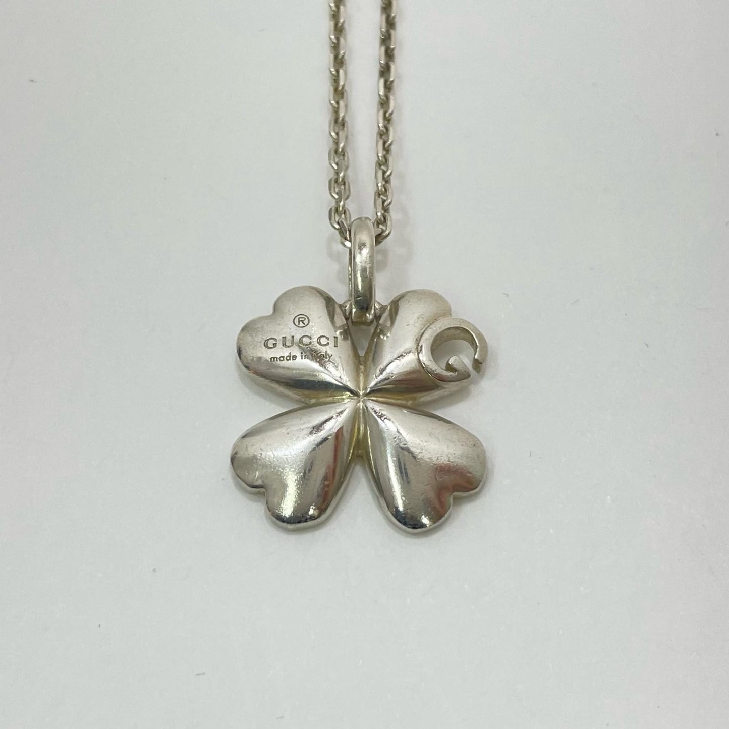 GUCCI Necklace Pendant Clover Silver AG925 Unisex Accessory Authentic