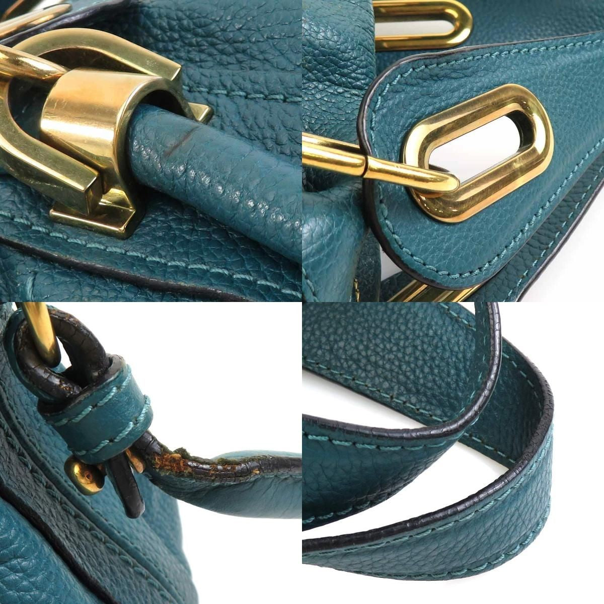 Chloe Hand Bag Tote Bag shoulder bag Purse Leather Blue Gold Authentic Unisex