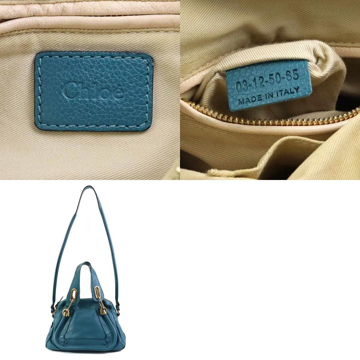 Chloe Hand Bag Tote Bag shoulder bag Purse Leather Blue Gold Authentic Unisex