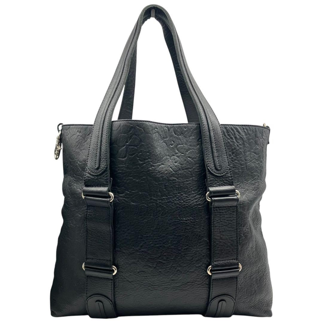 Chloe Hand Bag Tote Bag Logo Leather Black Silver Used Unisex Authentic