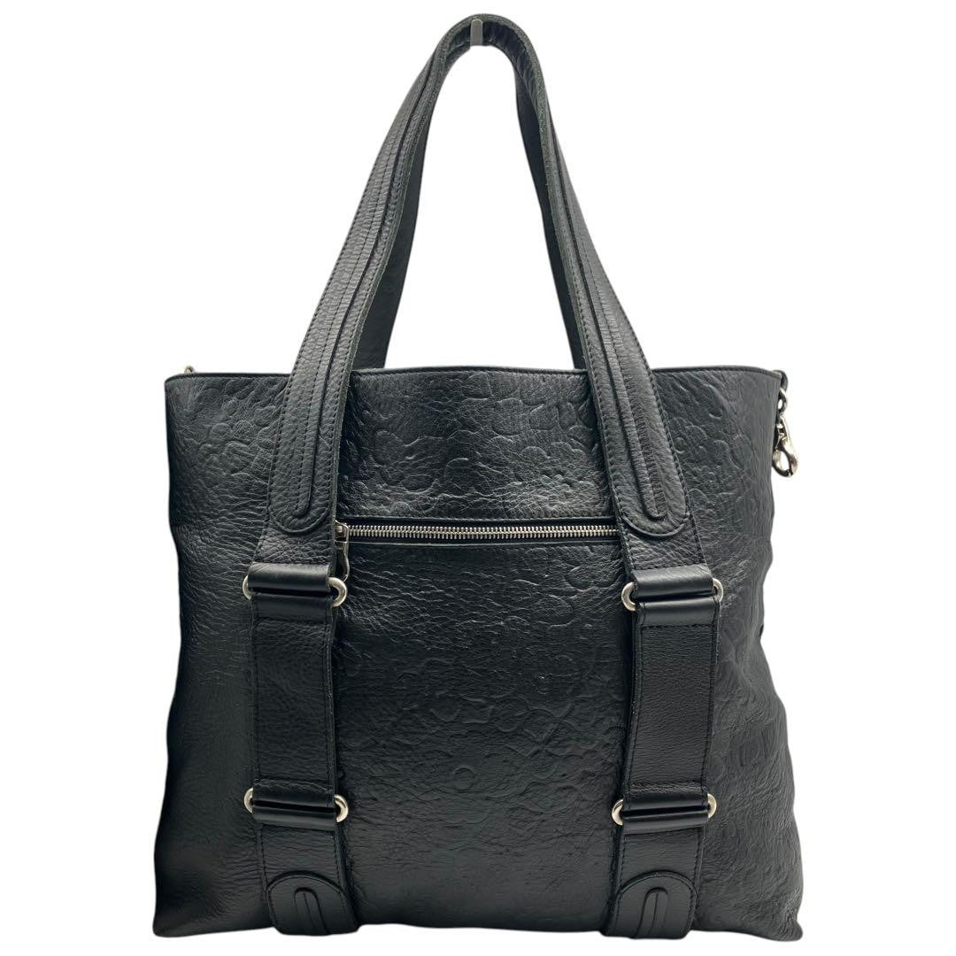 Chloe Hand Bag Tote Bag Logo Leather Black Silver Used Unisex Authentic