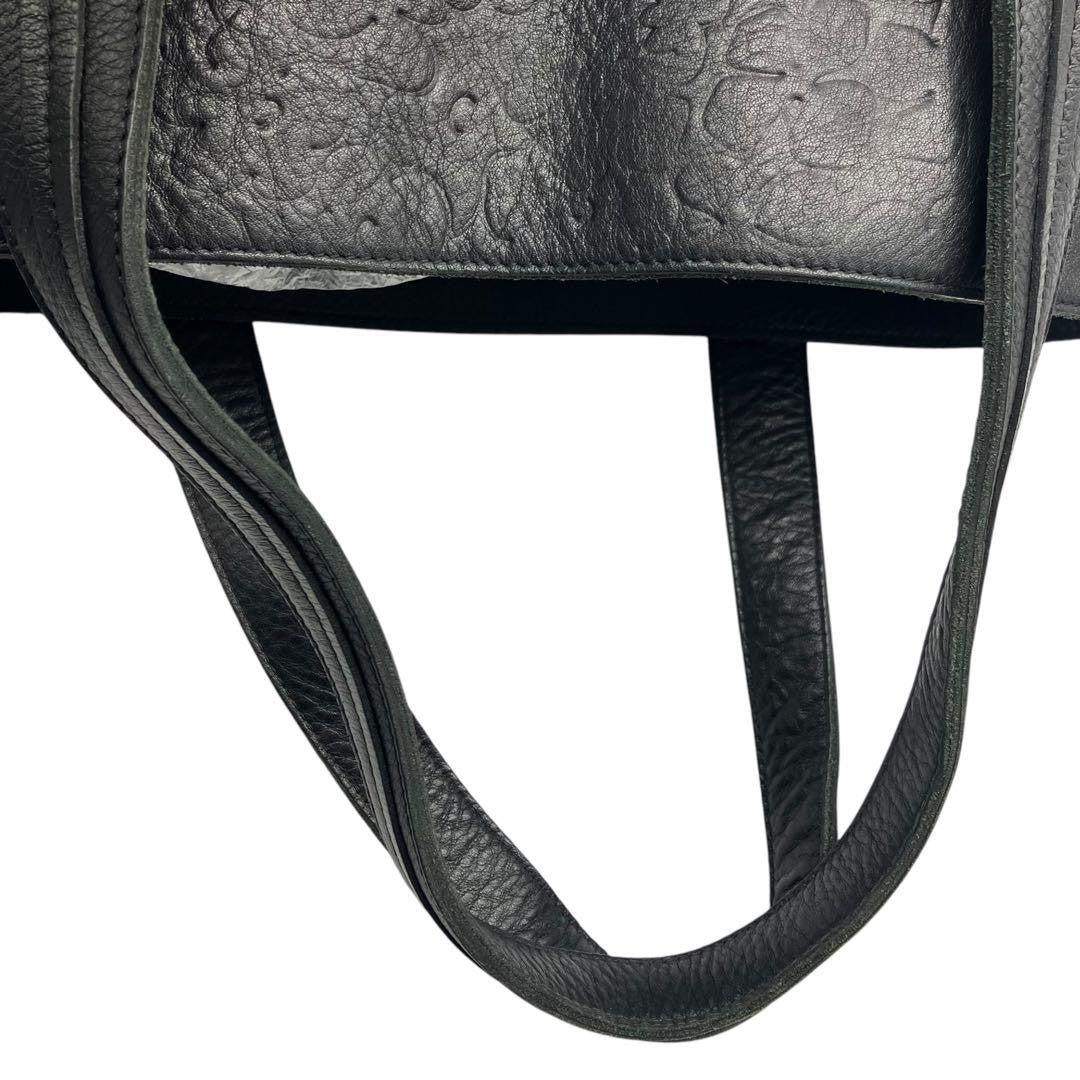 Chloe Hand Bag Tote Bag Logo Leather Black Silver Used Unisex Authentic