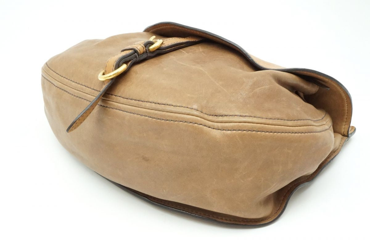 MIU MIU Hand Shoulder Bag Tote Purse 2way Logo Leather Brown Authentic